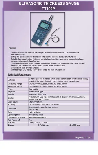 Ultrasonic Thickness Gauge Tt100